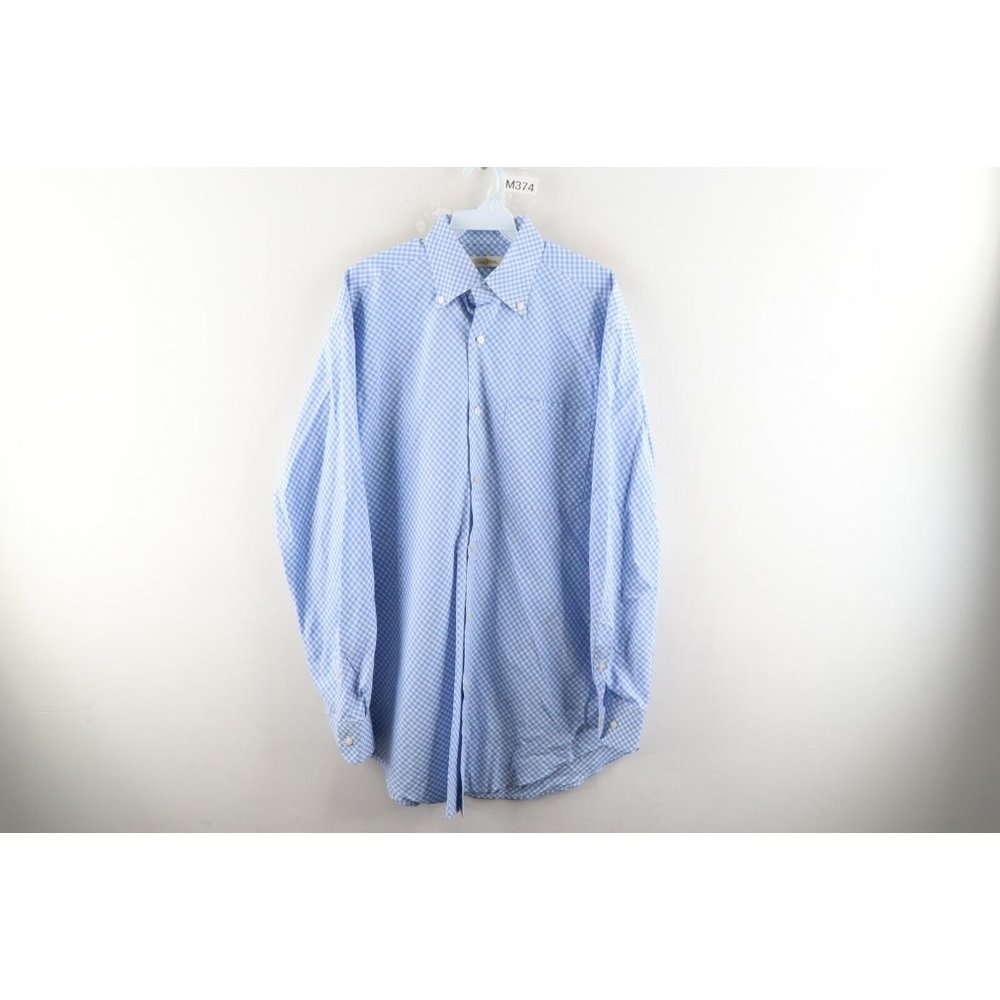 Peter Millar Mens Size Medium Gingham Plaid Long Sleeve Button Dress Shirt Blue